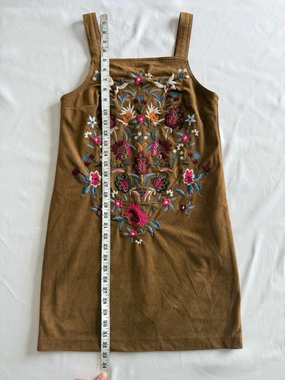 Abercrombie & Fitch Brown Floral Embroidered Faux Suede Dress - Picture 9 of 10